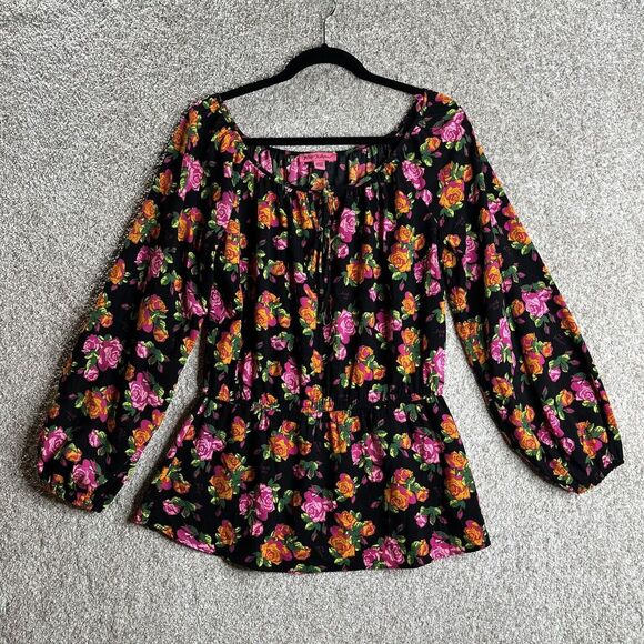 Betsey Johnson Tops - Betsey Johnson Medium Floral Peasant Top Peplum Blouse Floral Multicolor